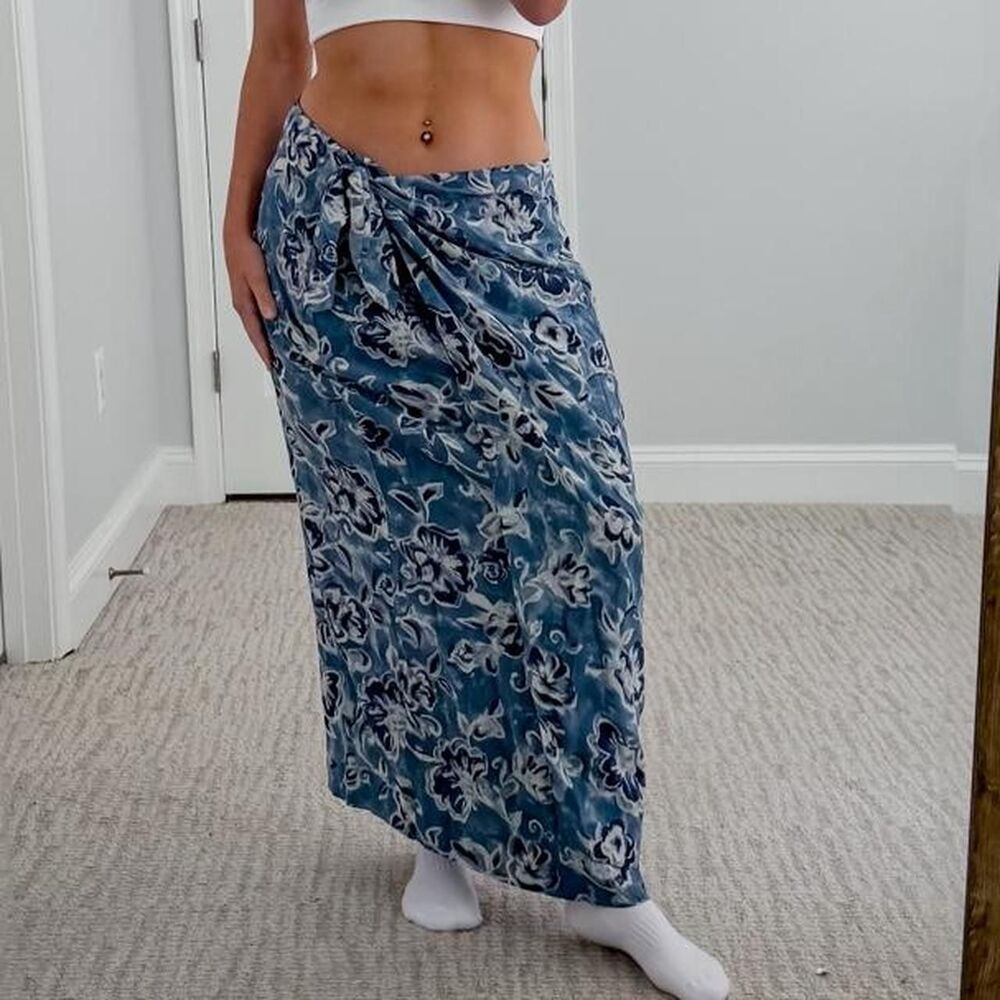 90s silk low rise wrap maxi skirt